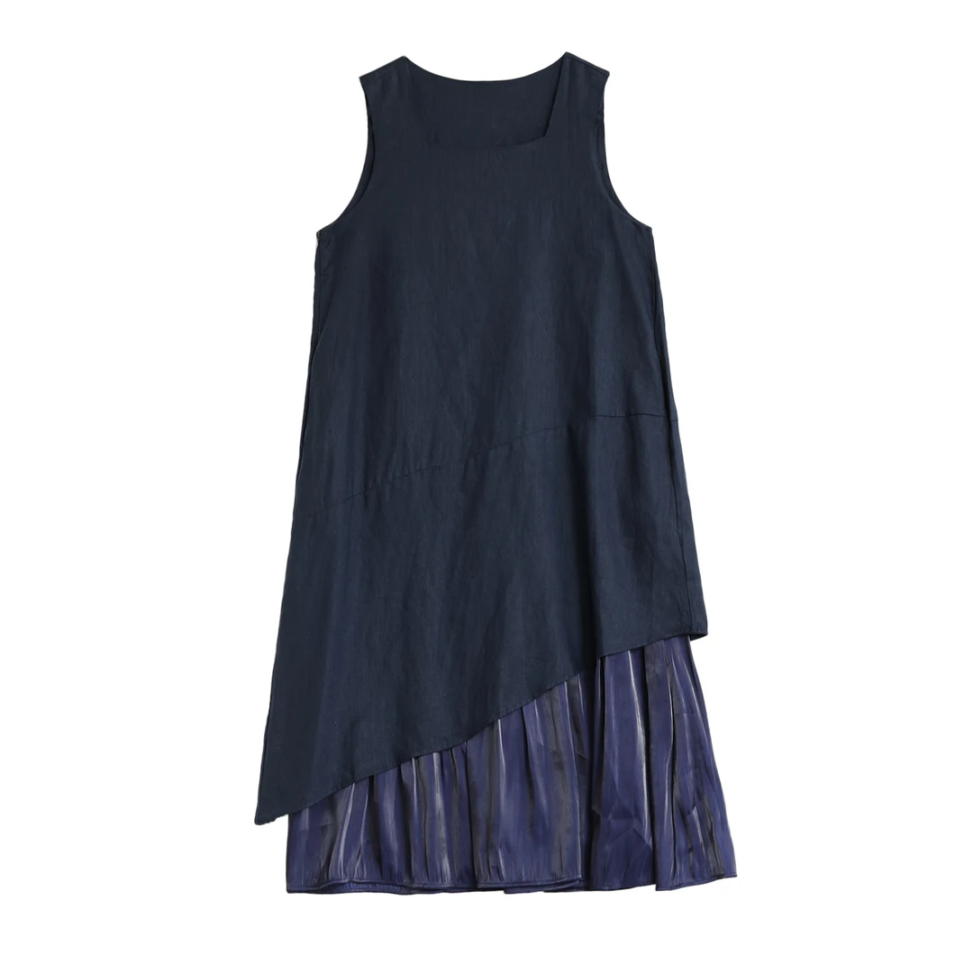 【VOG原创】裙长118 汉麻夏季拼接双层无袖设计感连衣裙女C308