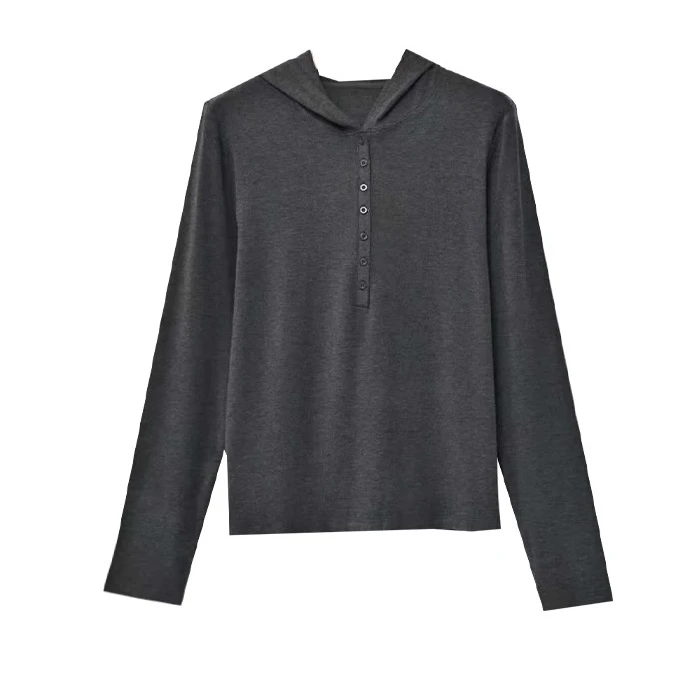 半开襟亨利连帽显瘦打底衫