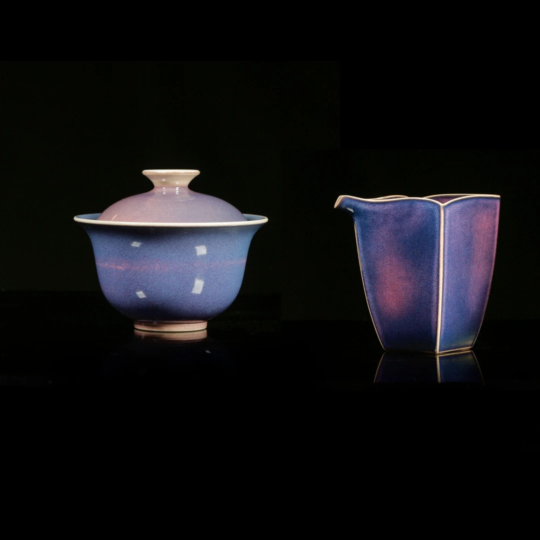 【晚晚精选】168紫韵盖碗 送设计款四方公道杯 柴烧特性每只都不同