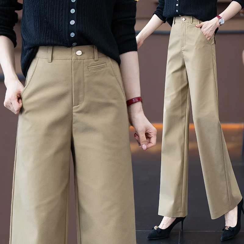 天丝棉直筒裤垂感高级感女裤春秋季新款休闲裤宽松窄版阔腿西装裤