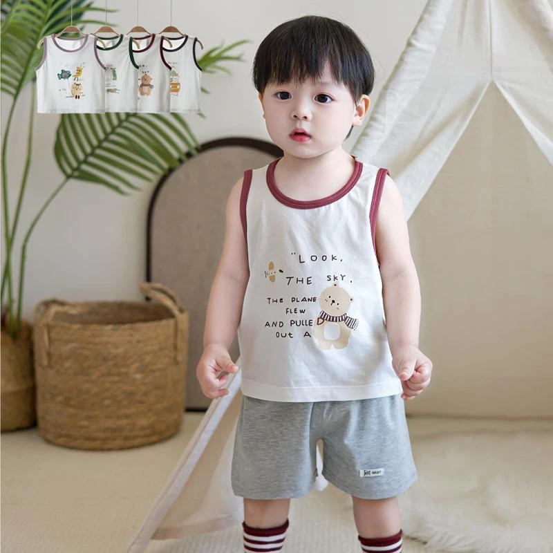夏季儿童纯棉背心男女宝宝卡通薄款凉快坎肩幼童家居休闲短袖T恤