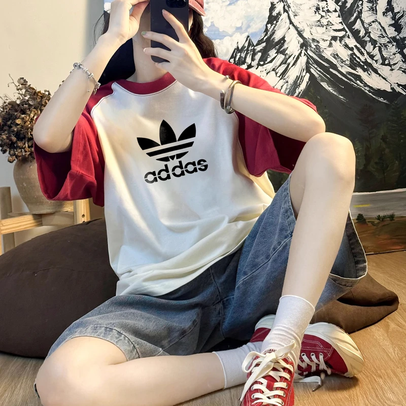 奥特莱斯运动显瘦ins短袖T恤男圆领拼接撞色涂鸦半袖显瘦上衣女M