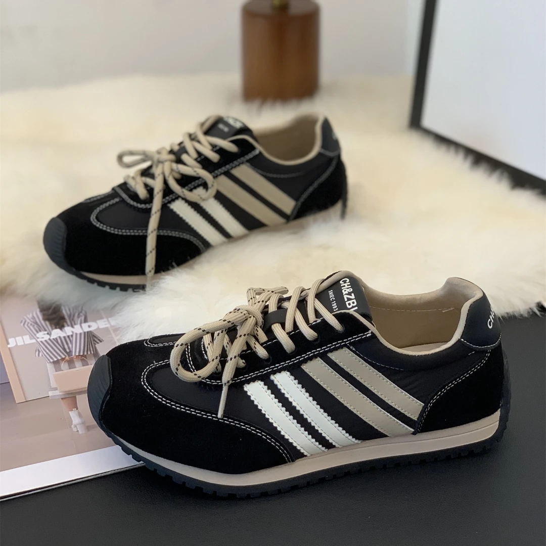 美式复古磨砂拼接平底不累脚阿甘鞋女2025年秋季新款双鞋带休闲鞋