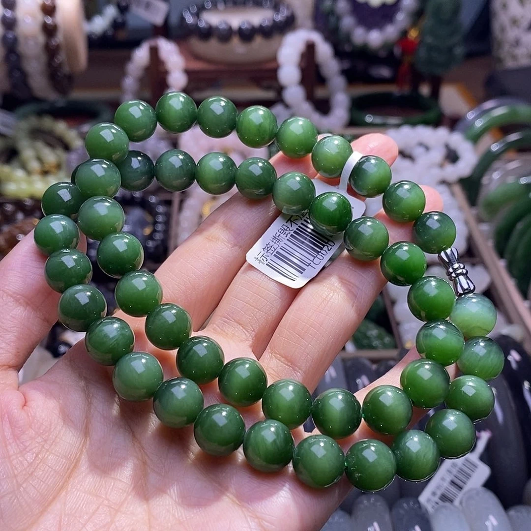 颈饰未镶嵌和田玉老矿料毕业级碧玉猫眼项链10m