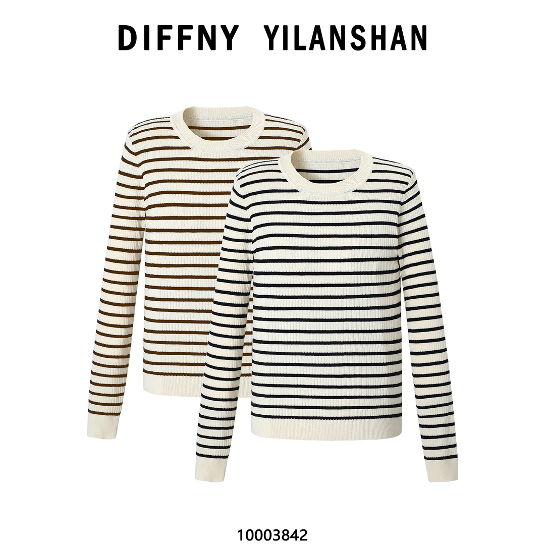 3842针织长袖条纹t恤秋冬新款圆领百搭时尚高级感小众打底衫上衣