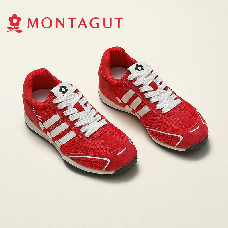 Montagut/梦特娇阿甘女真皮厚底增高轻便运动百搭拼色透气跑步鞋