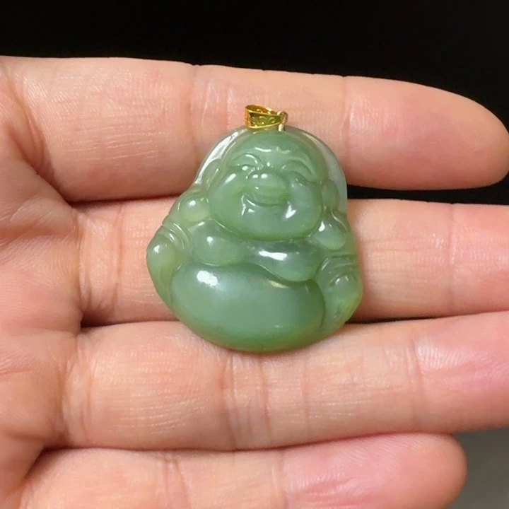 和田玉18K金镶嵌颈饰30猫眼佛公