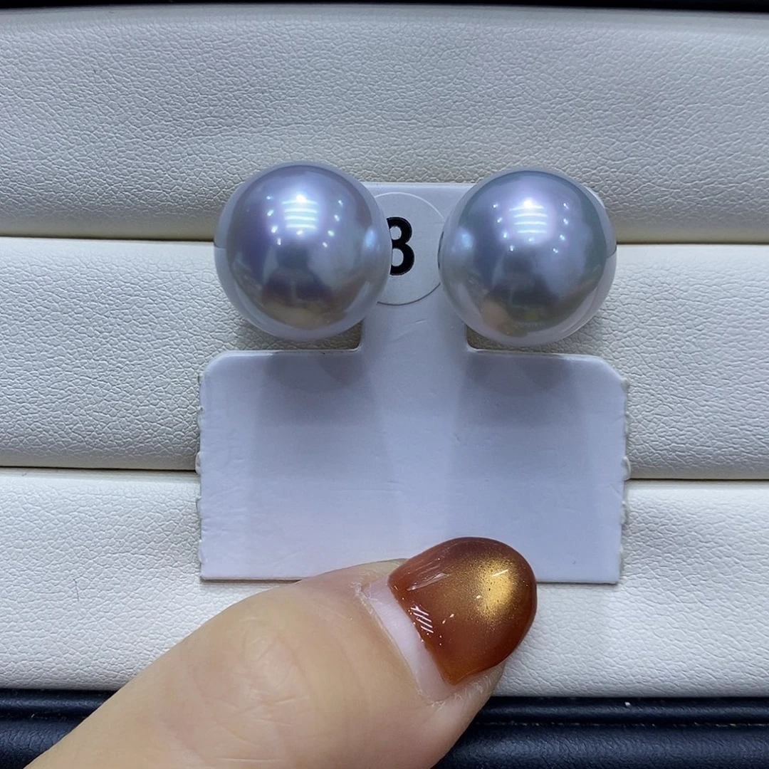 海水珍珠18K金镶嵌耳饰14到15点位澳白