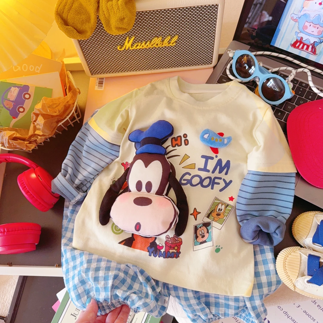 秋冬季男女童长袖T恤儿童立体玩偶秋装2025新款休闲风纯棉打底衫