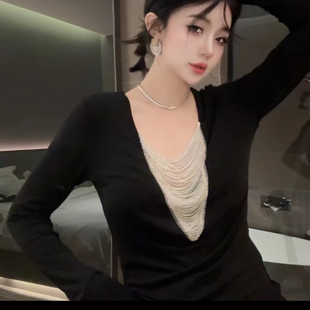新款重工显瘦上衣女修身打底衫定制款