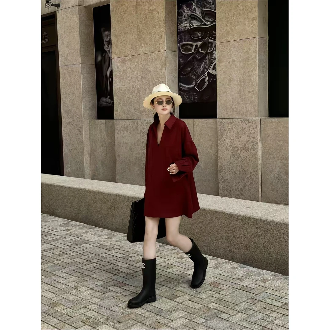 【法式复古V领苎麻宽松连衣裙】CHENYANJUN CYJ-YJ111-1151