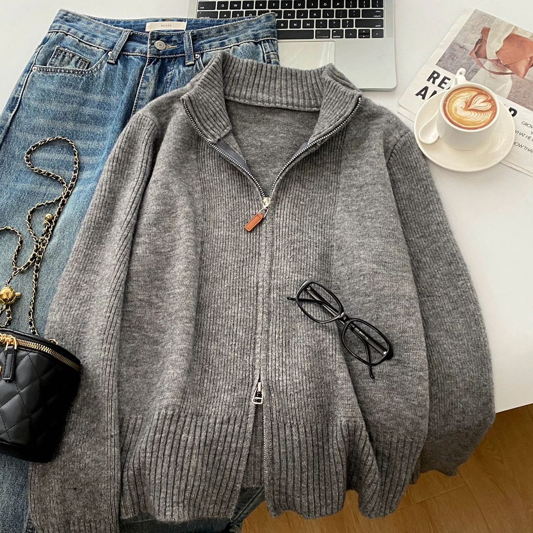 3447【鱼骨线】软糯慵懒温柔风高级感针织毛衣开衫外套百搭时尚