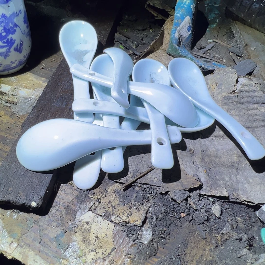 瓷片景德镇陶瓷影青小汤勺10只