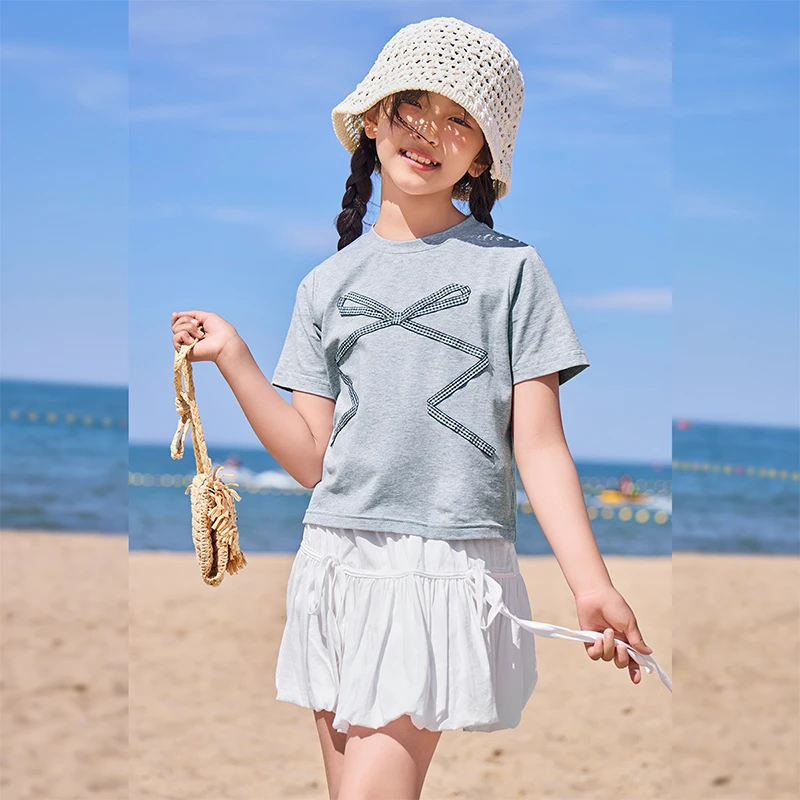 gxgkids童装2025夏季新款亲子T恤女童时髦印花短袖中大童上衣