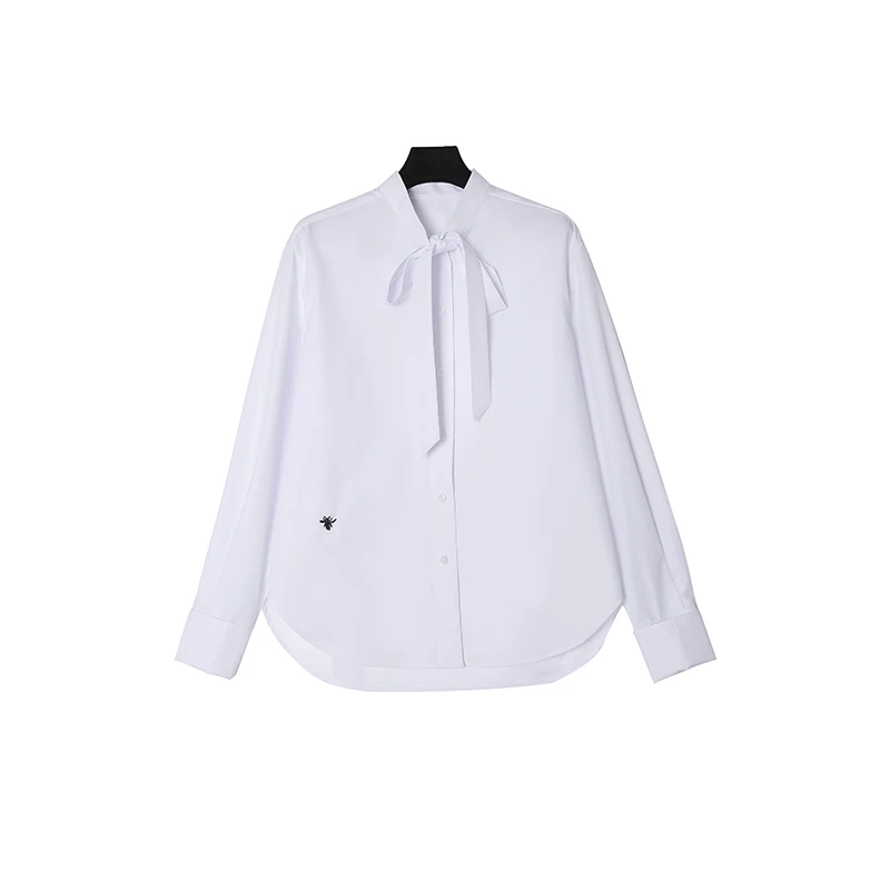 早春素雅纯净解构设计蜜蜂刺绣棉质混纺衬衫21016