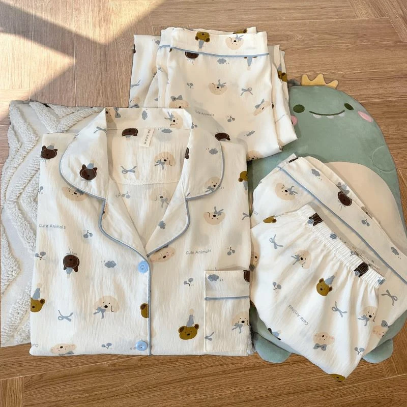 云朵棉新款三件套睡衣女士夏季奢华气质时尚宽松居家开衫短袖睡衣