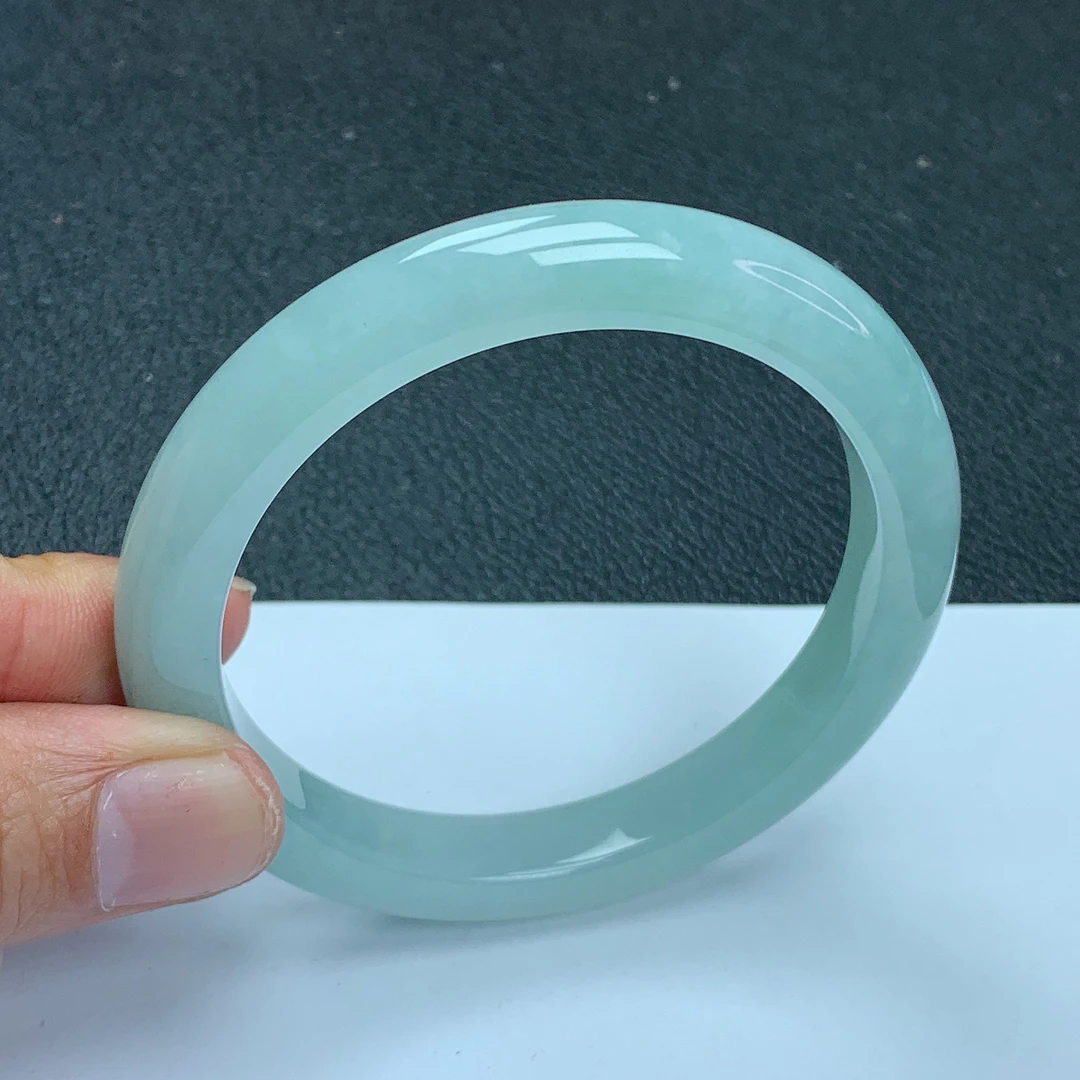 天然缅甸翡翠Ａ货冰糯种白月光59.3圈口手镯