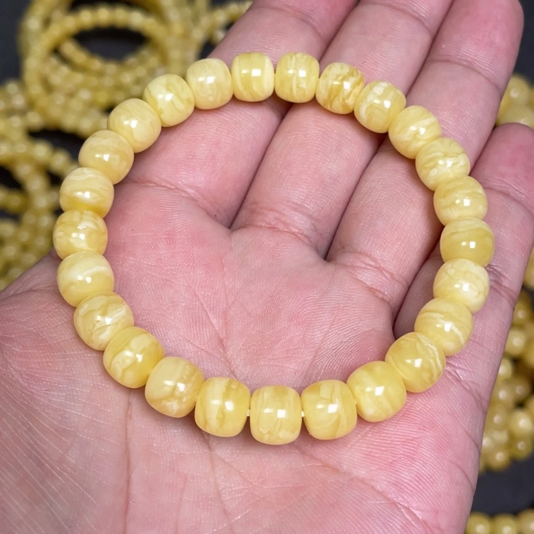 蜜蜡未镶嵌裸石虎皮纹千层雪蜜蜡手串8.8mm