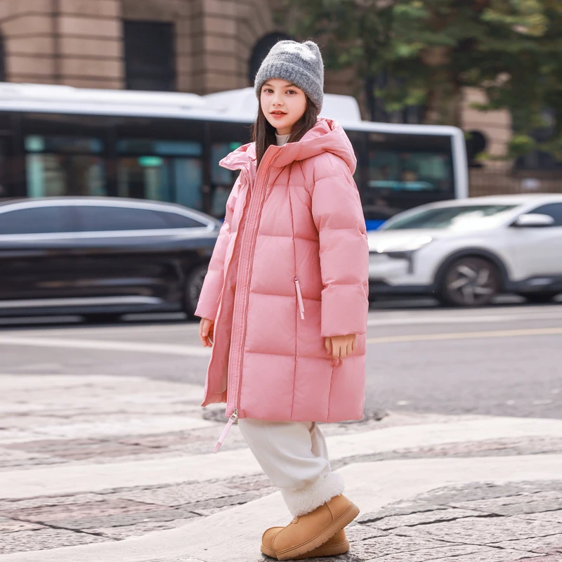 爆款女童中长款羽绒服 2025 新款洋气韩版儿童白鸭绒加厚保暖外套