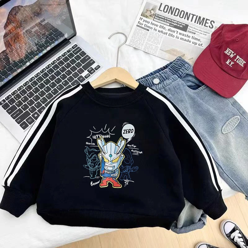 男童加绒卫衣秋冬新款儿童卡通奥特曼圆领洋气外穿上衣加厚打底衫