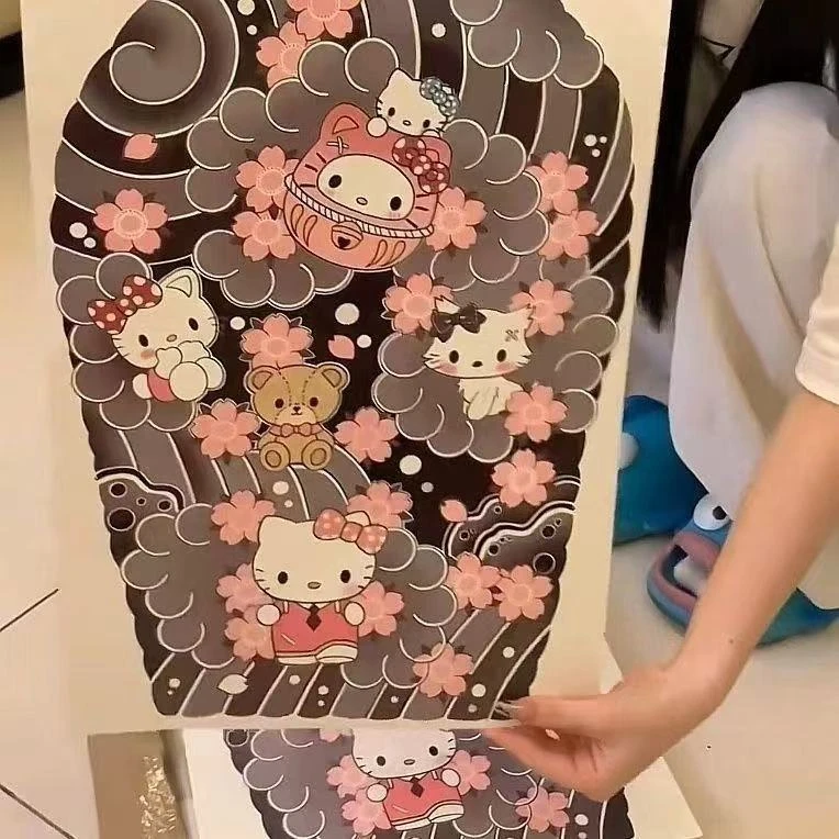 凯蒂猫彩色全包贴纸男防水持久女仿真可爱卡通贴纸耐磨