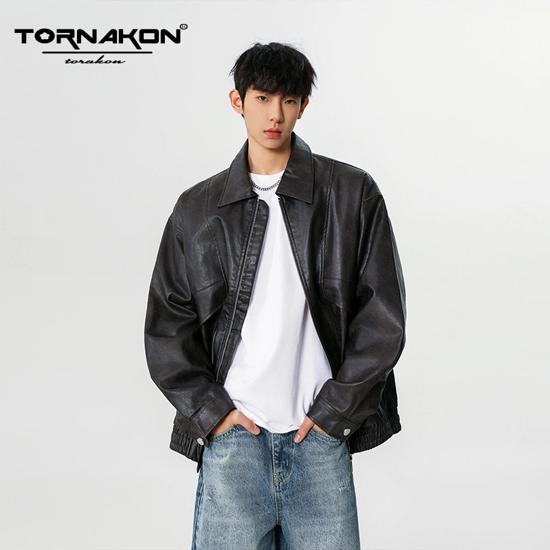 TORNAKON新款复古扎染时尚休闲潮流翻领男士短款百搭上衣外套