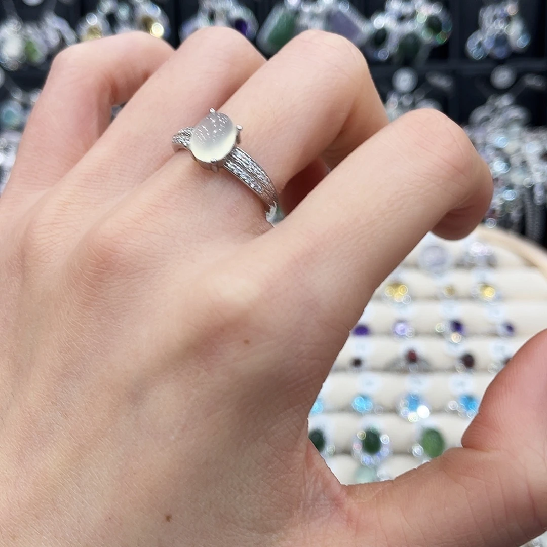 蛇纹石玉银S925镶嵌戒指戒指