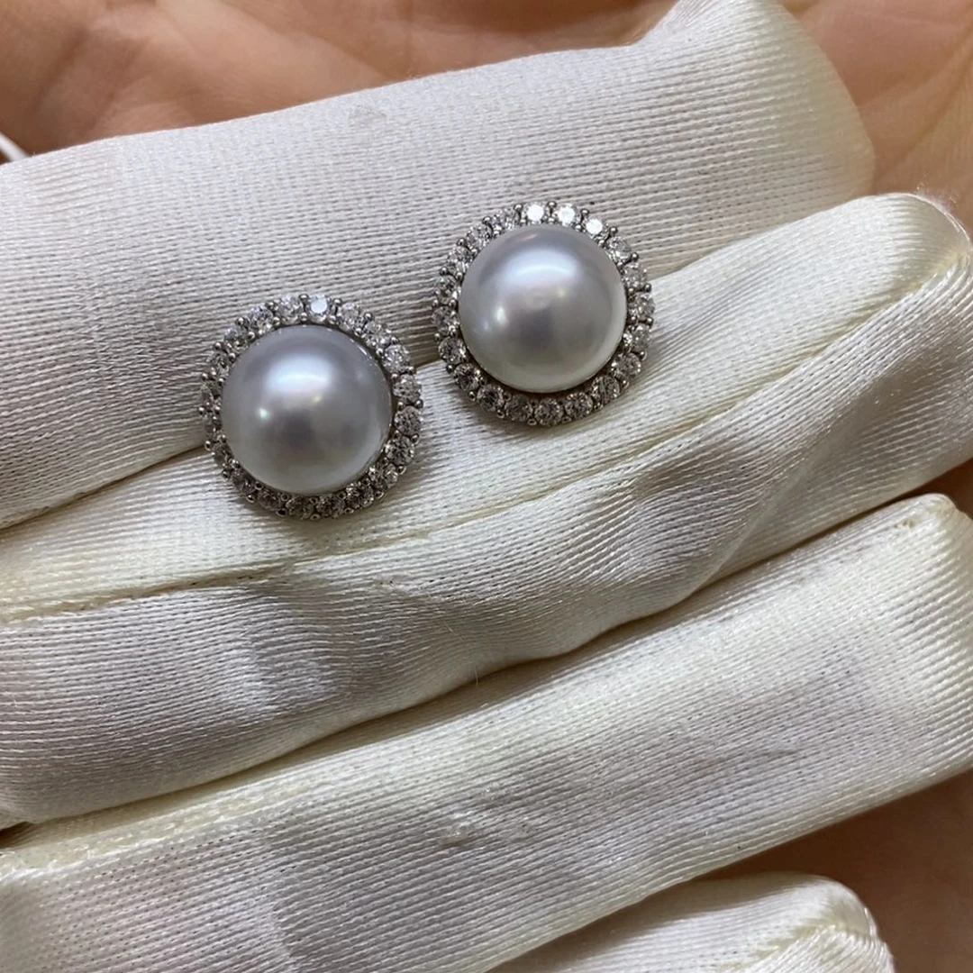 颈饰银S925镶嵌海水珍珠澳白耳饰9-10m m