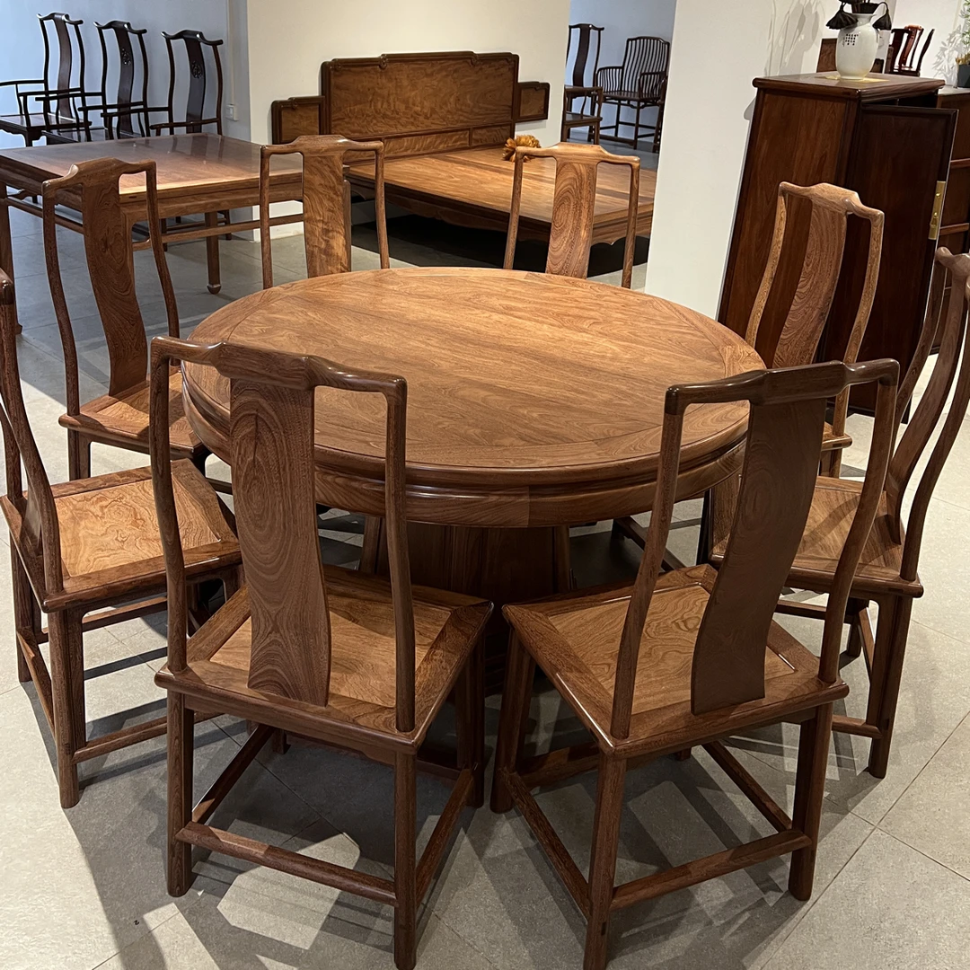 名木居铁力木圆餐桌仿古铁梨木圆台原木圆桌圆形吃饭桌家具(白胚)