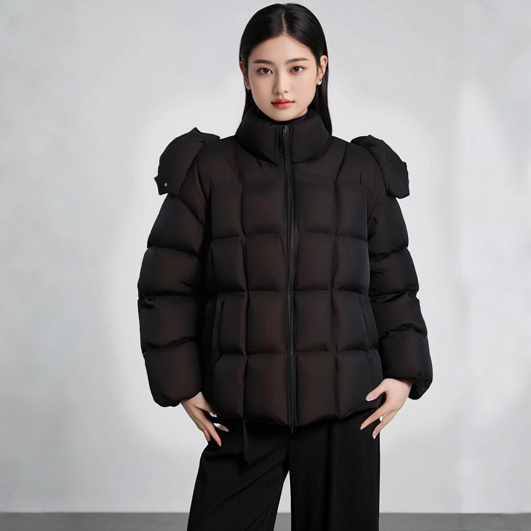 新款韩版羽绒服女连帽云朵泡芙宽松短款保暖冬季黑色女士女士女士