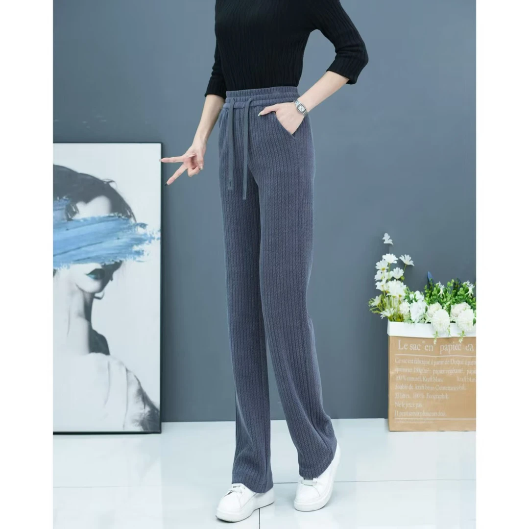 秋冬新款高腰窄版宽松显瘦垂感直筒裤时尚百搭加绒加厚阔腿休闲裤