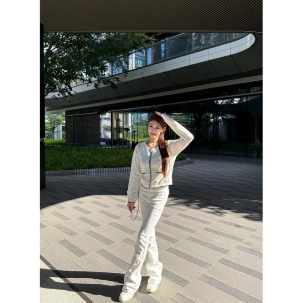 【Meng服饰】小香香气质小千金短款外套开衫+裤子