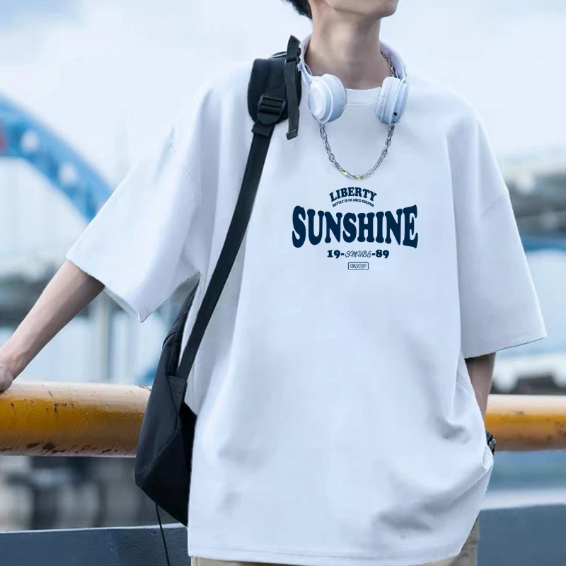 2025新款纯棉短袖T恤男生夏季大码潮牌美式高街重磅宽松情侣休闲