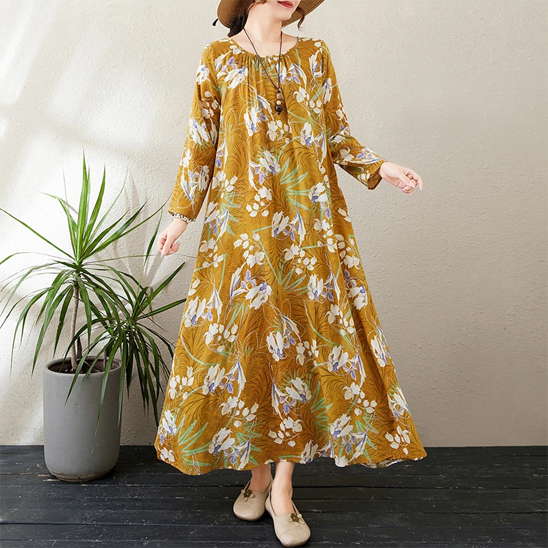 秋装连衣裙新款外贸原单法式高级感宽松大码显瘦洋气中长款碎花裙