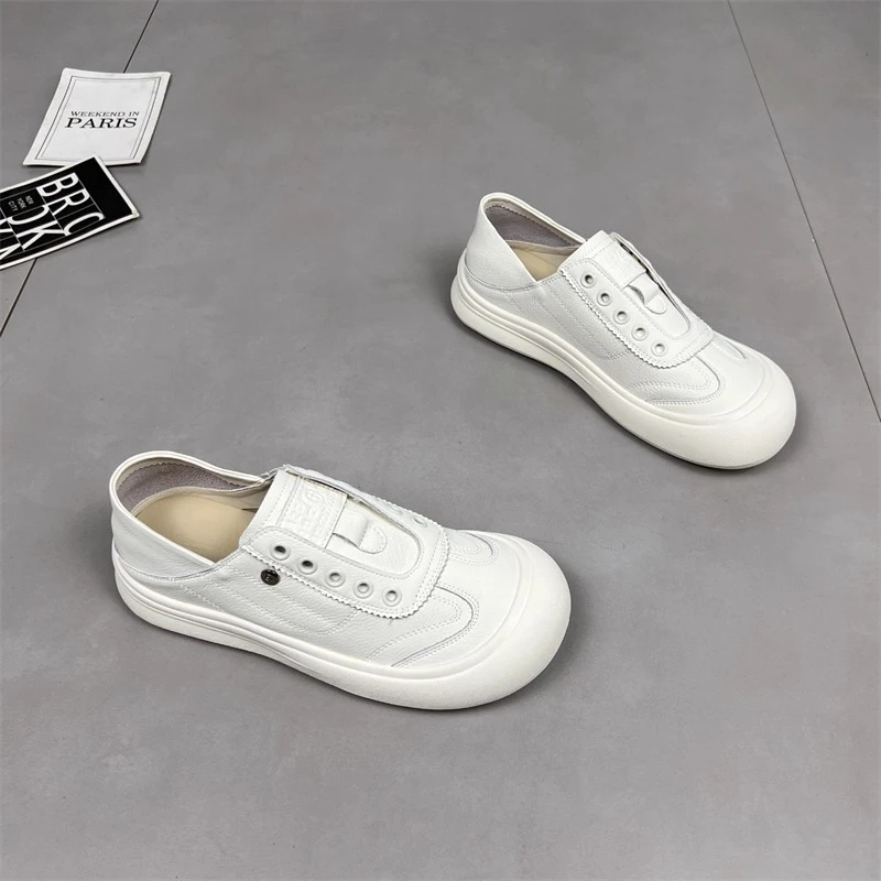 两穿小白鞋女软底丑萌鞋2025秋季新款百搭厚底一脚蹬懒人休闲板鞋