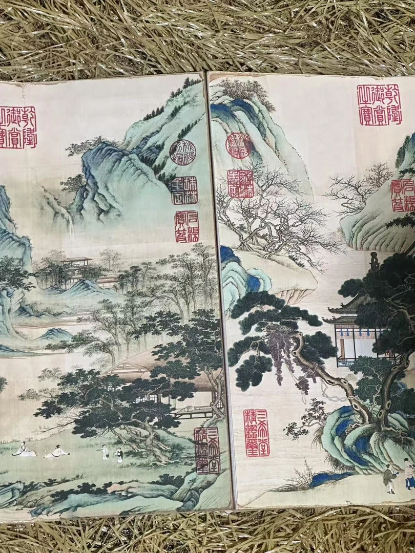 【仲奇】八扇屏山水红画册