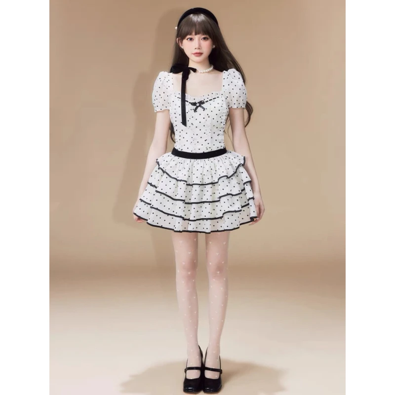 SISI酱波点蓬蓬裙少女感甜美可爱收腰裙短款小香风