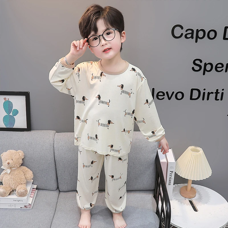 男童莫代尔睡衣春秋款长袖男孩宝宝空调服夏季薄款儿童家居服套装