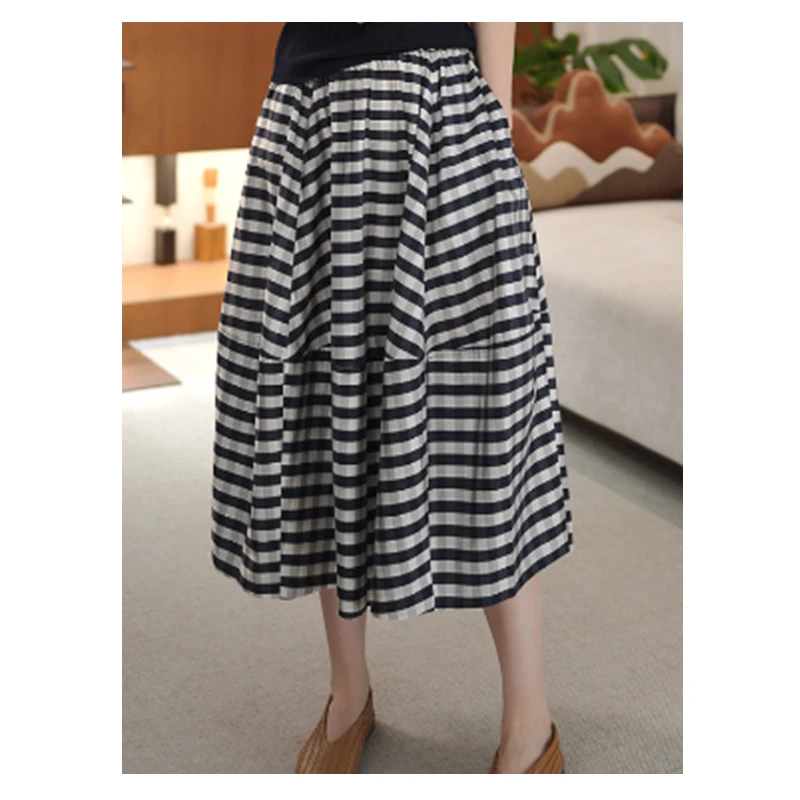 【夏季新款】时尚复古气质条纹半裙高腰显瘦花苞半身裙女D25247