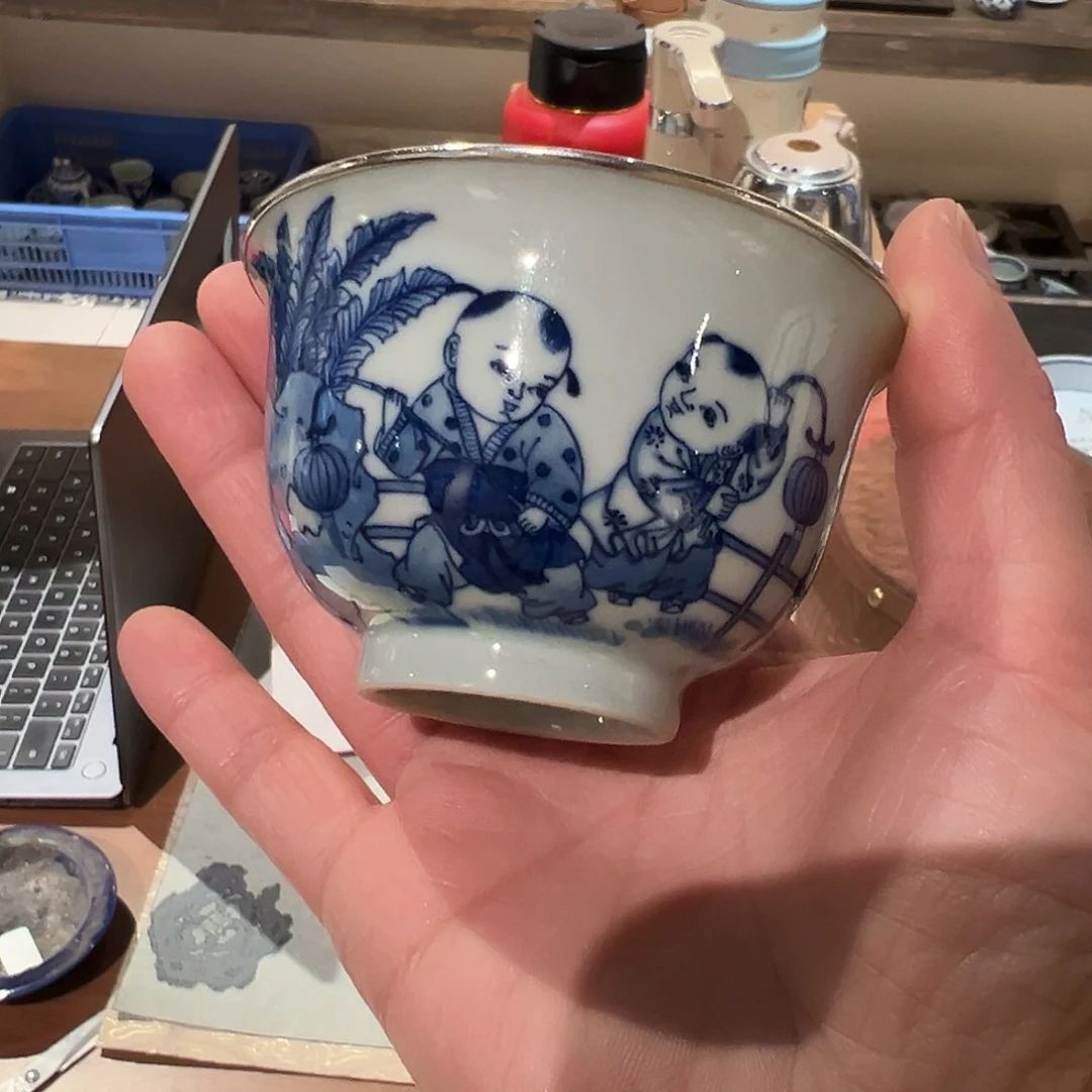 钟家窑柴窑银边杯杯