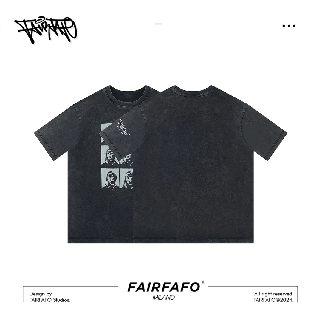 【九宫格人物灰色短袖】TXRP42155 夏季百变百搭短袖