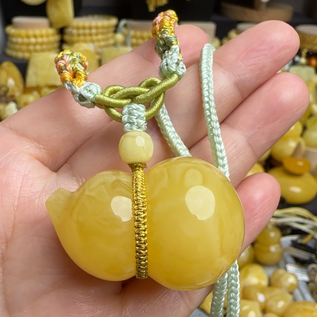 琥珀套链未镶嵌天然俄料浓蜡妖花蜜蜡葫芦吊坠
