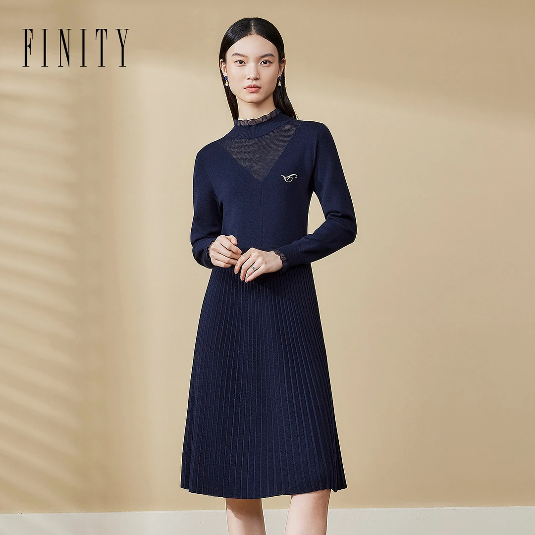 【粉丝专享】FINITY 新款长袖修身显瘦气质针织连衣裙 F21X9B69N5