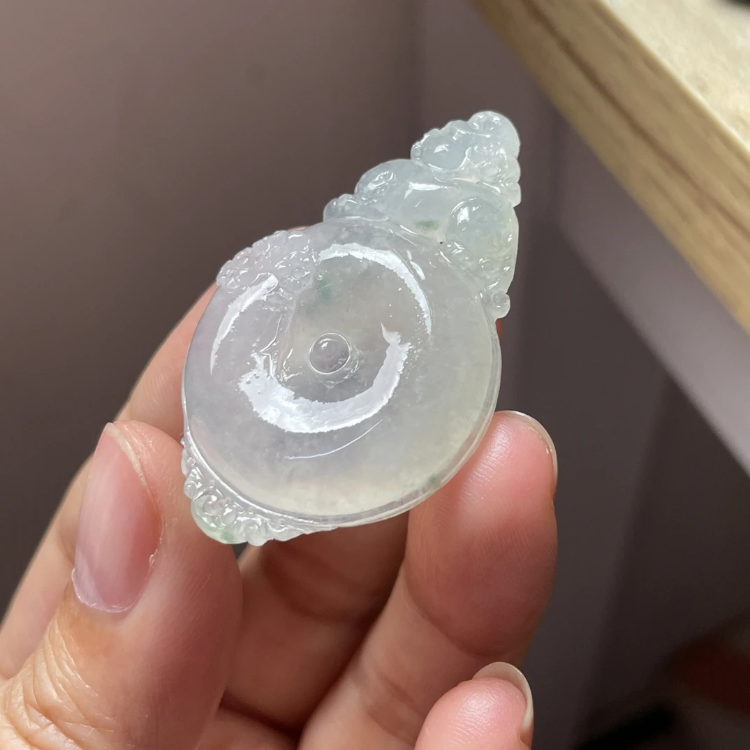 天然翡翠毛货自然光实拍冰透仿古特色平安扣吊坠