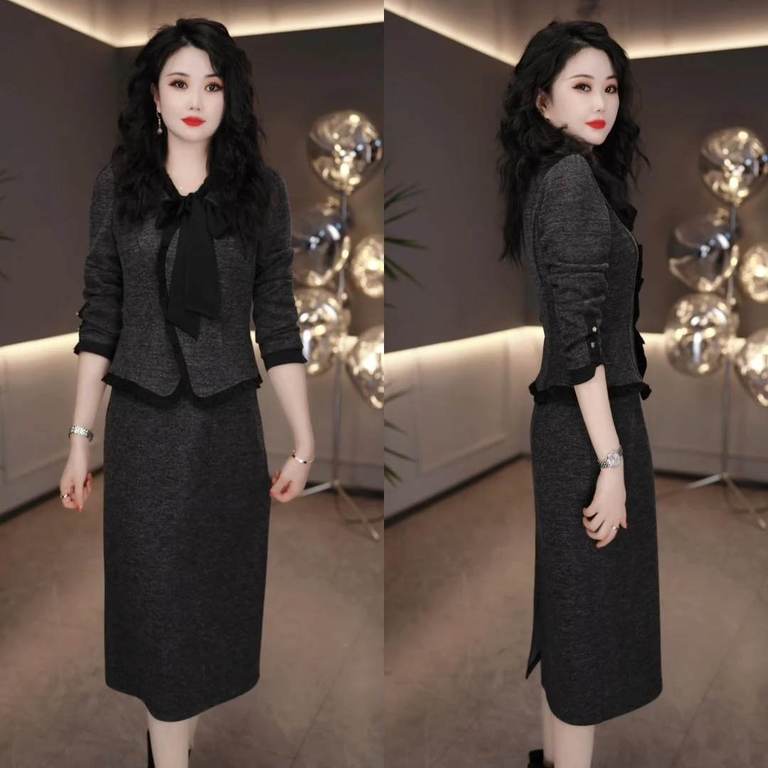 2025秋冬新款加厚小香风轻奢气质时尚名媛显瘦女士连衣裙M-4XL