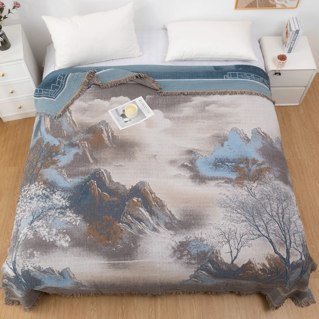 【山清水秀】罗布麻轻奢柔软流苏多层纱布盖毯