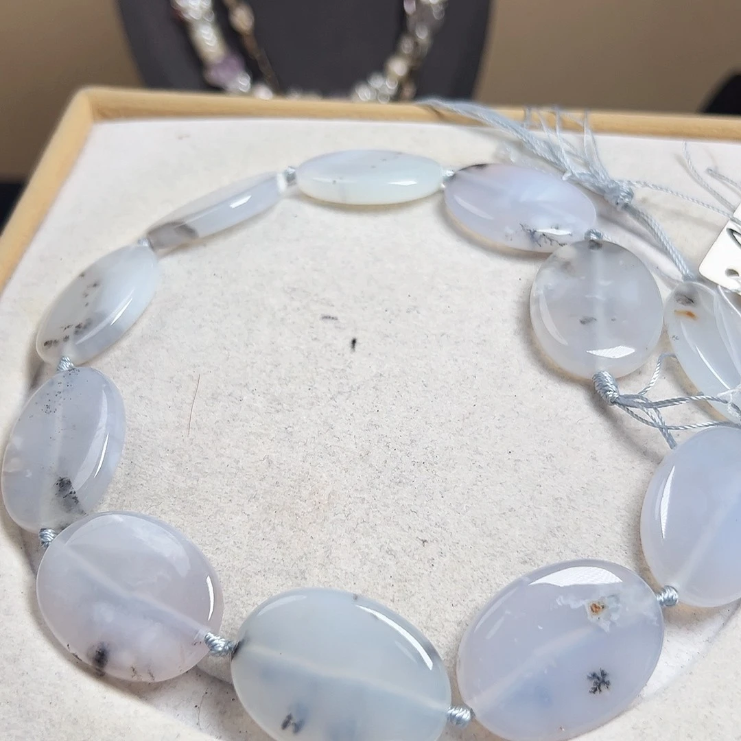 玛瑙/玉髓合金珠宝半成品J379淡蓝色玛瑙34*25m