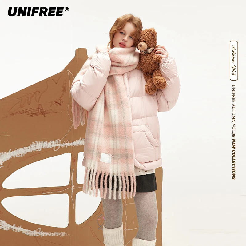 【云c专属】UNIFREE粉色韩版时尚保暖加厚围巾U254W502E1E1