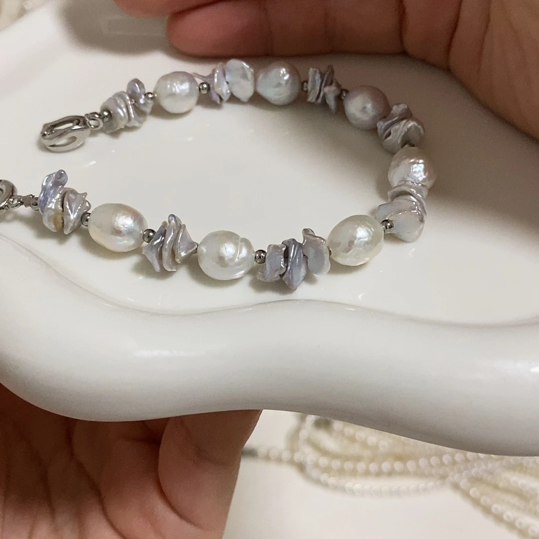 手绳银S925镶嵌淡水珍珠