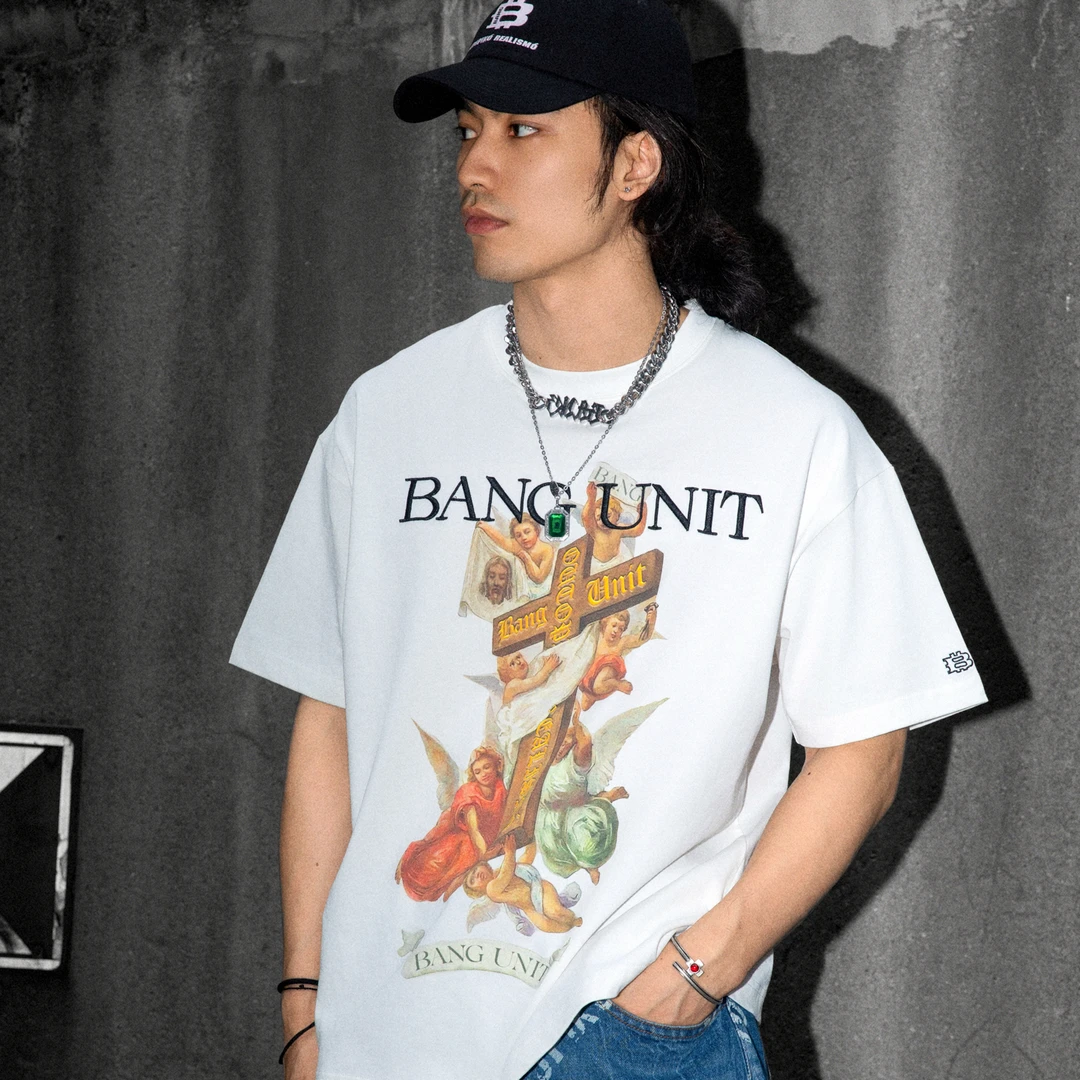 邦BANG 天使十字架T恤 短袖TEE潮牌美式复古体恤凉感抗菌上衣夏季